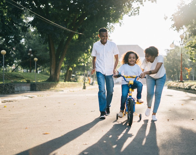 happy family playing outside